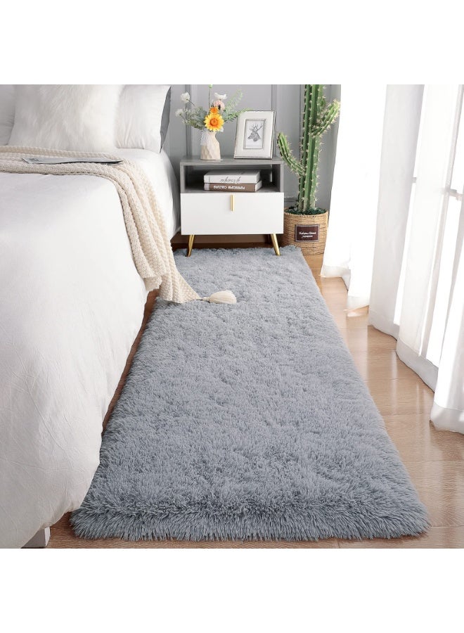 Soft Runner Rugs for Bedroom Living Room Plush Fluffy Rug 2x6 Feet, Shag Furry Area Rug Carpet Non Shedding for Nursery Children Kids Girls Room Home Decorative, Grey - Image 1
